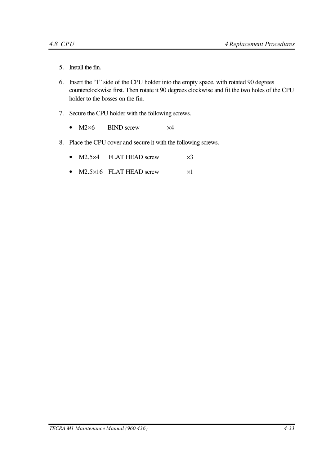 Toshiba M1 manual Replacement Procedures 