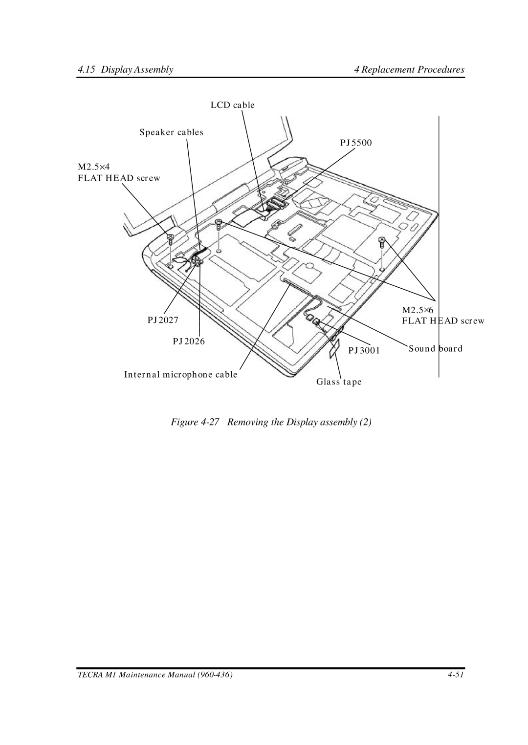 Toshiba M1 manual Removing the Display assembly 