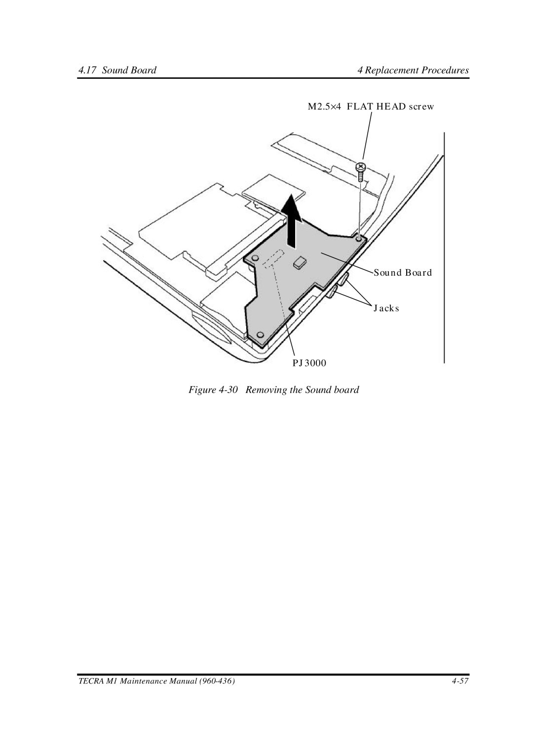 Toshiba M1 manual Removing the Sound board 