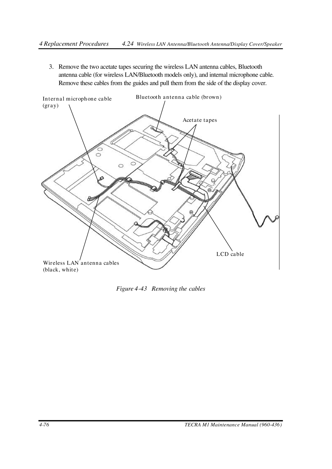 Toshiba M1 manual Removing the cables 