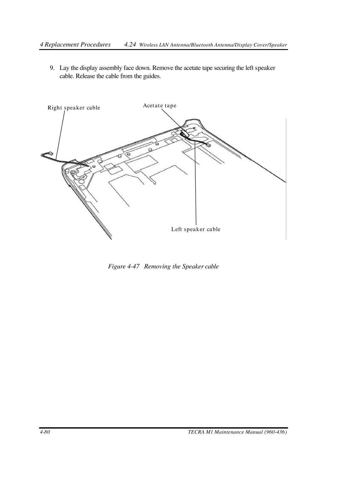 Toshiba M1 manual Removing the Speaker cable 