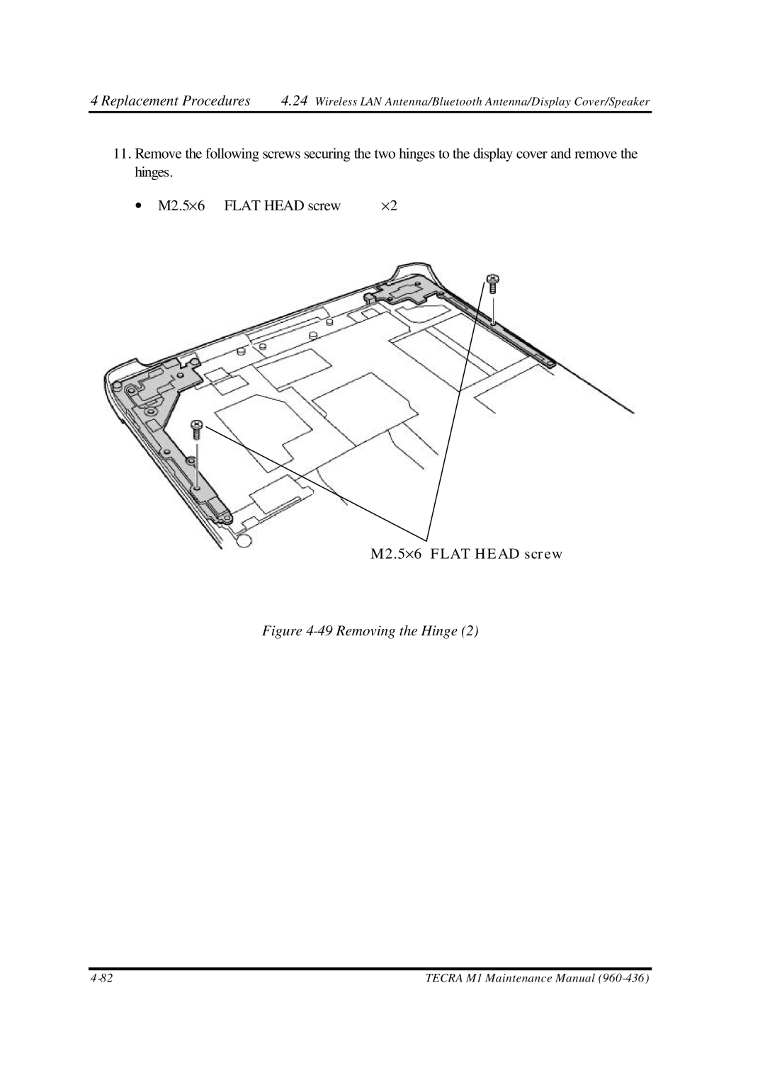 Toshiba M1 manual Removing the Hinge 