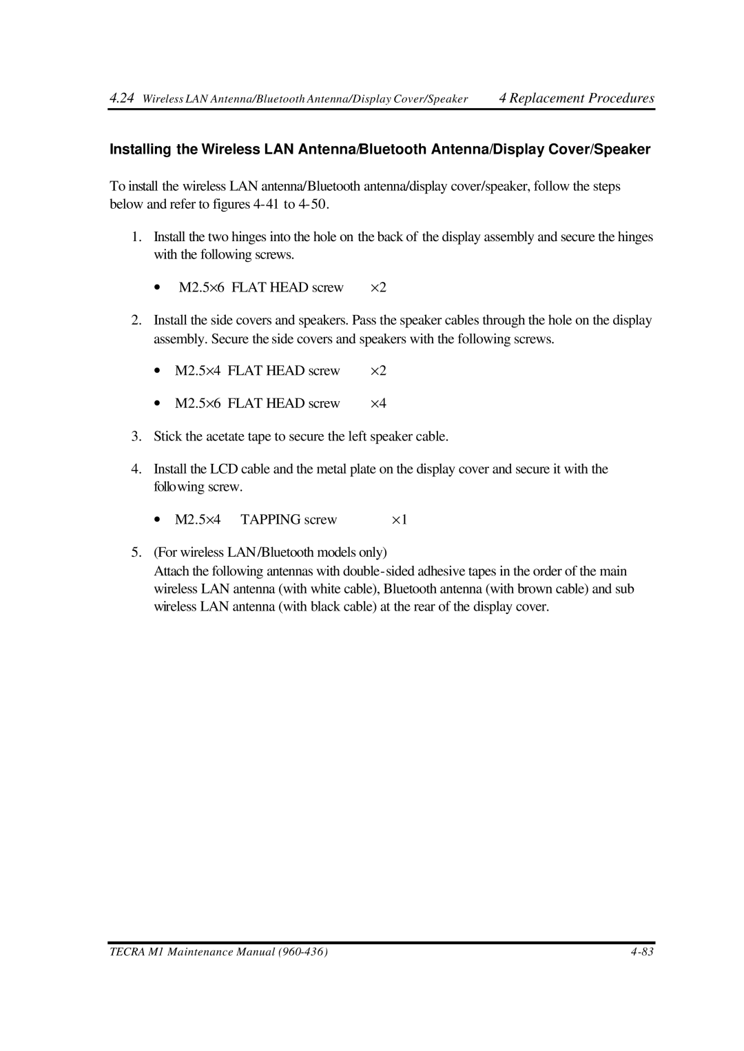 Toshiba M1 manual Replacement Procedures 