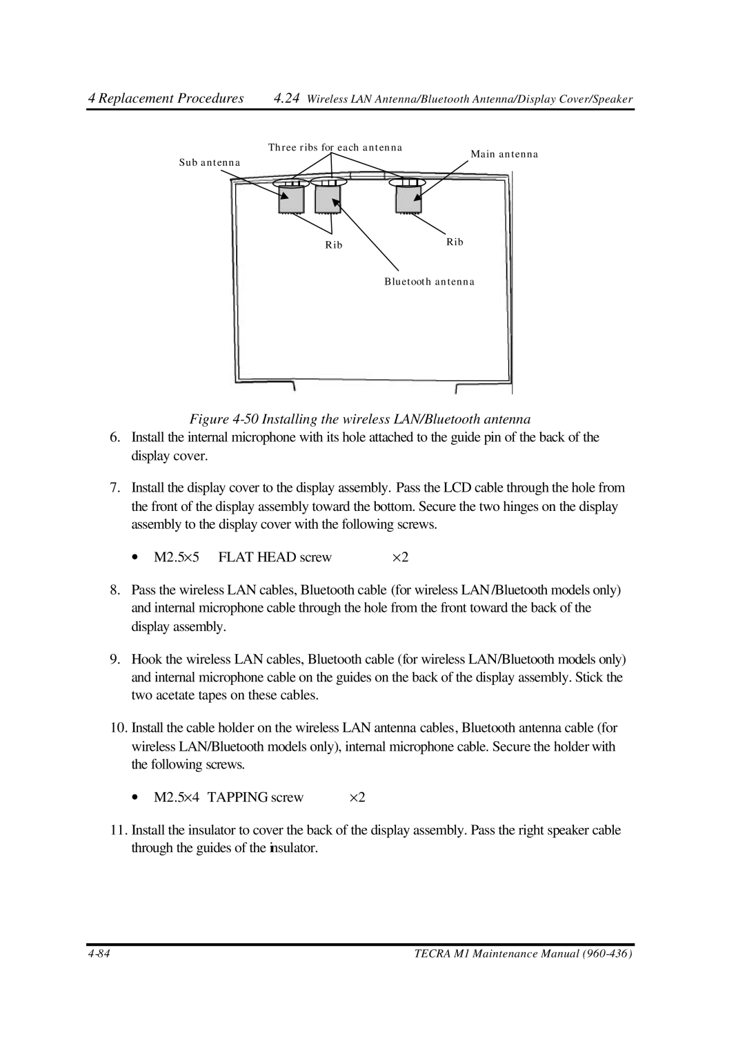 Toshiba M1 manual Installing the wireless LAN/Bluetooth antenna 