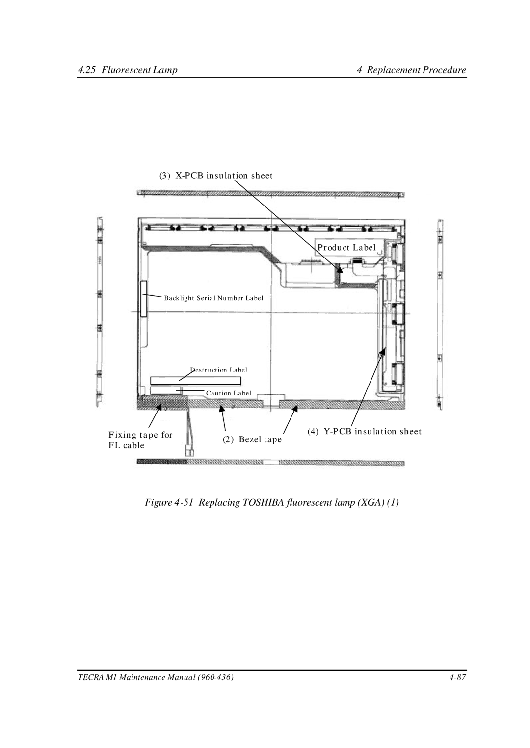 Toshiba M1 manual Replacing Toshiba fluorescent lamp XGA 