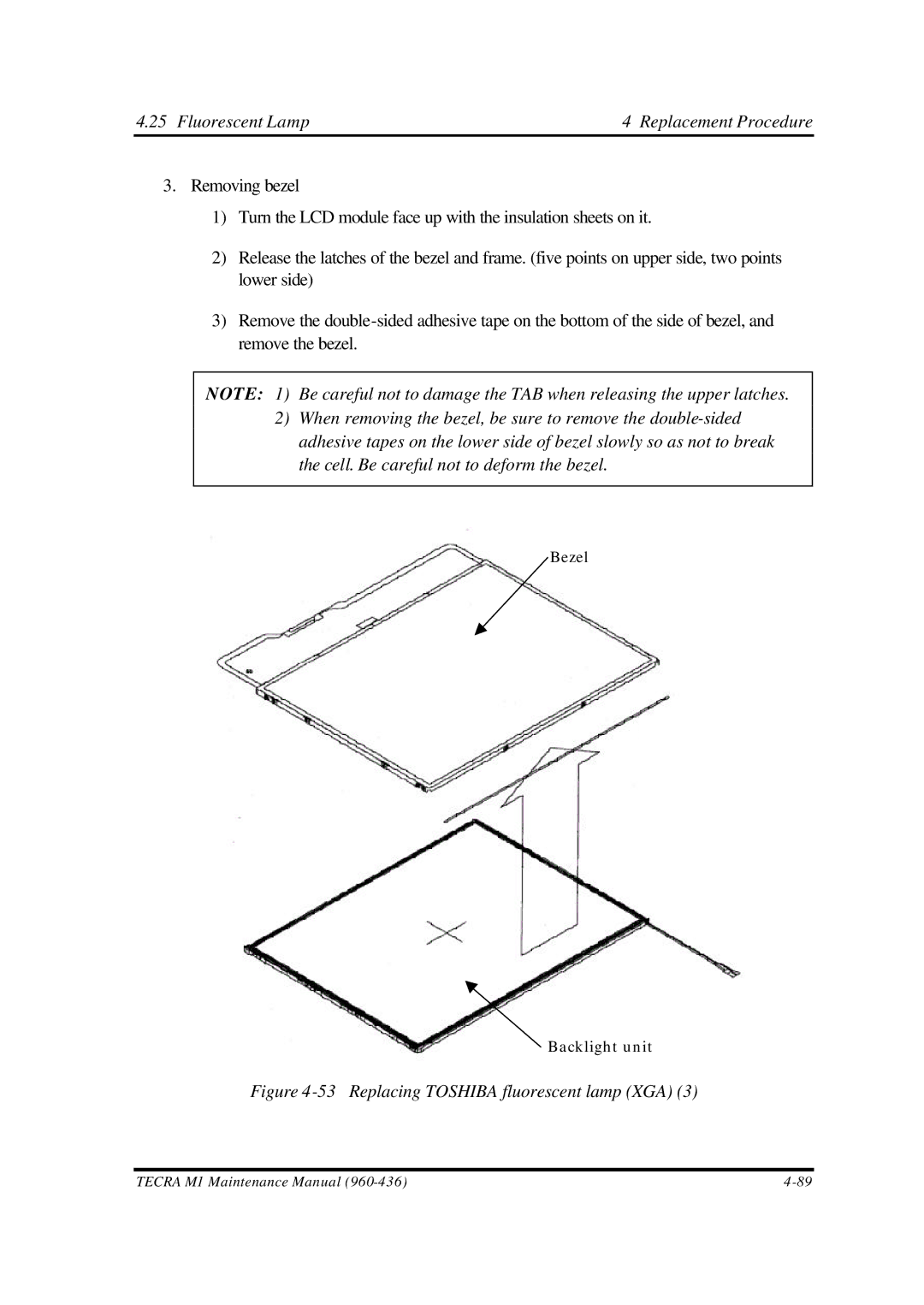 Toshiba M1 manual Replacing Toshiba fluorescent lamp XGA 