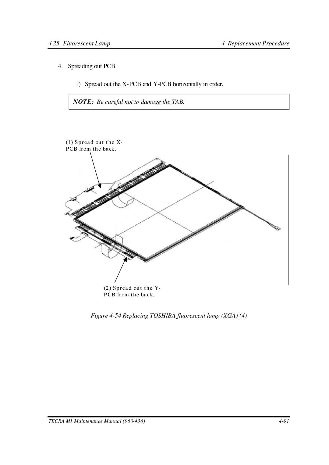 Toshiba M1 manual Replacing Toshiba fluorescent lamp XGA 