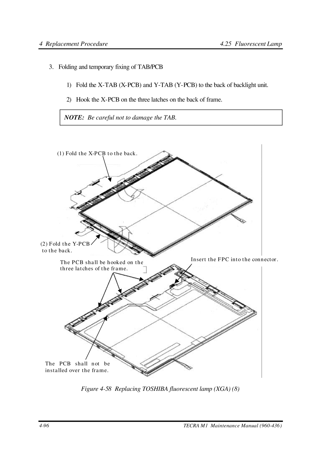 Toshiba M1 manual Replacing Toshiba fluorescent lamp XGA 