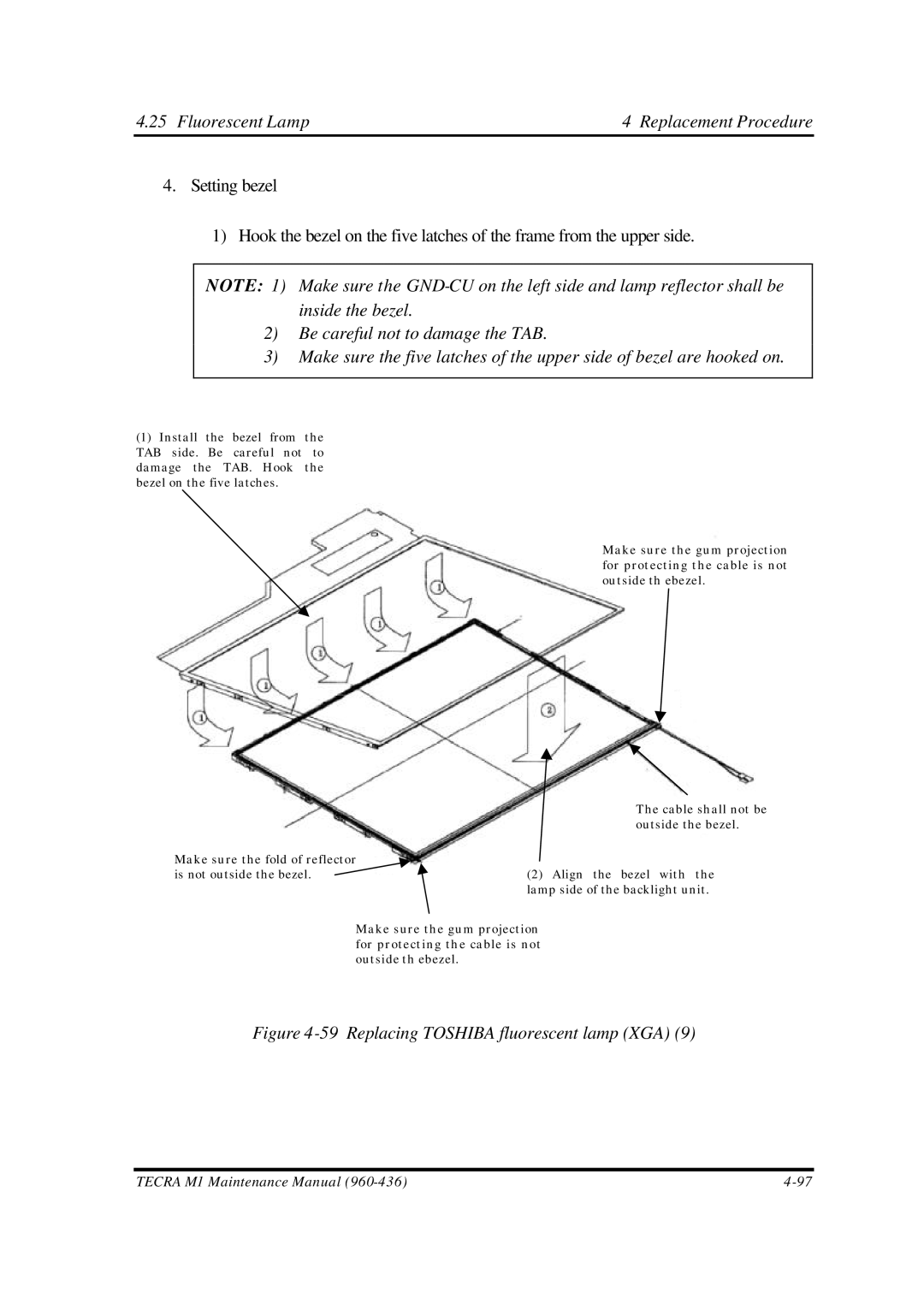 Toshiba M1 manual Replacing Toshiba fluorescent lamp XGA 