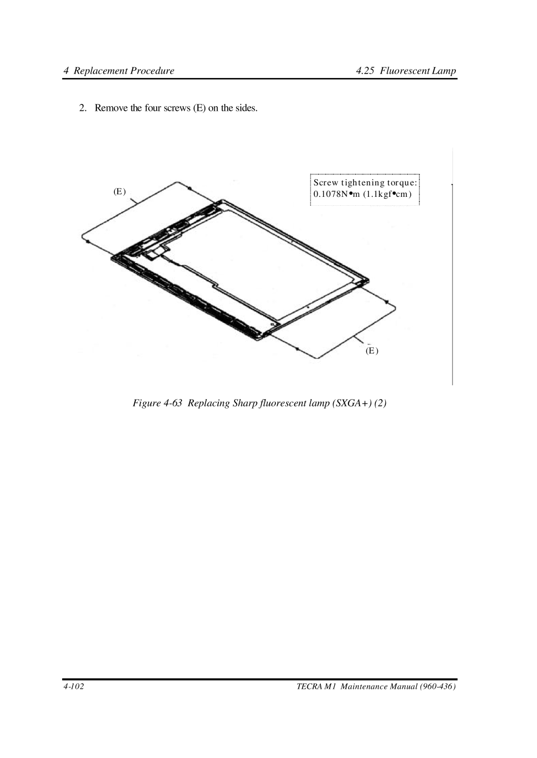 Toshiba M1 manual Replacing Sharp fluorescent lamp SXGA+ 