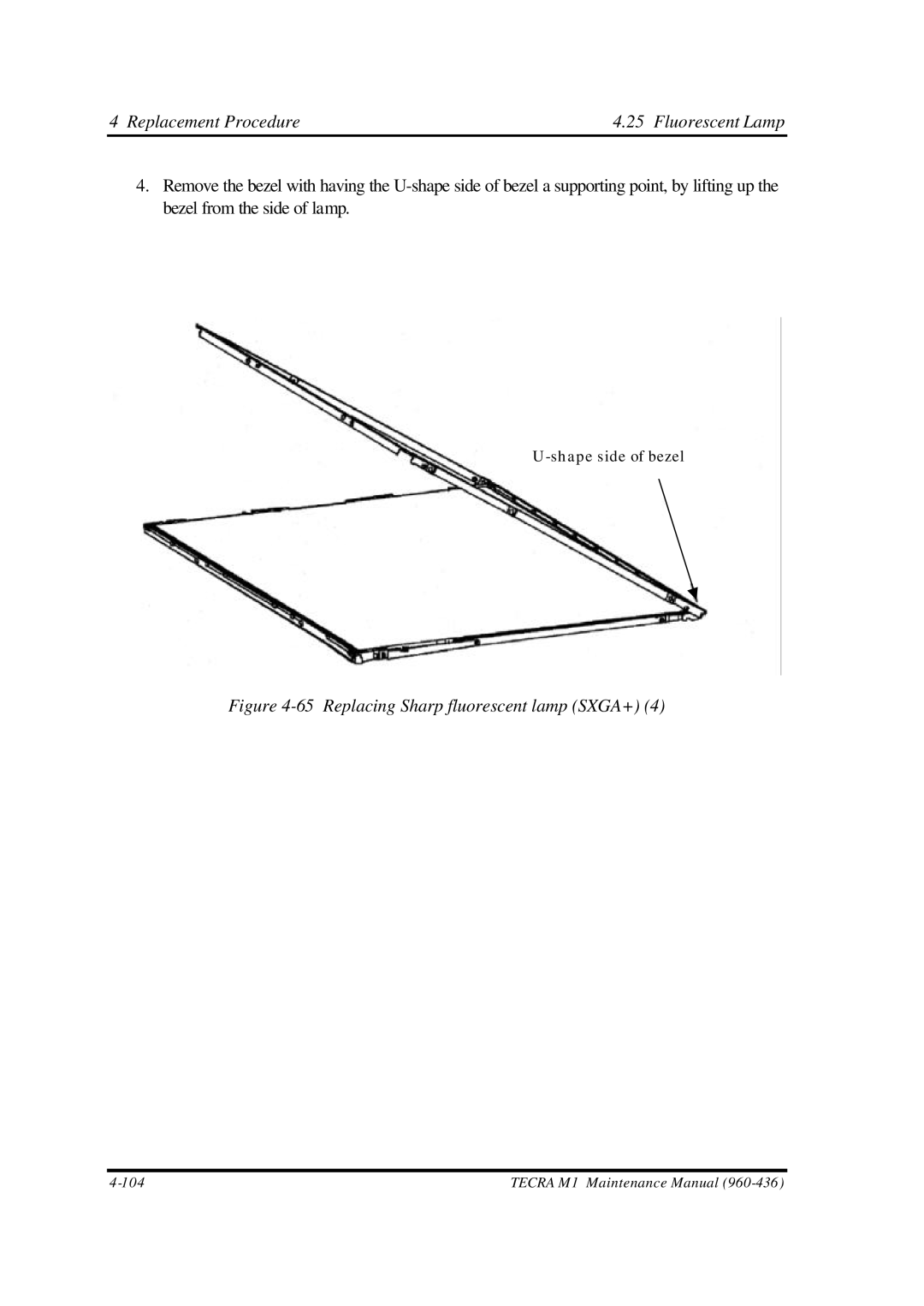 Toshiba M1 manual Replacing Sharp fluorescent lamp SXGA+ 