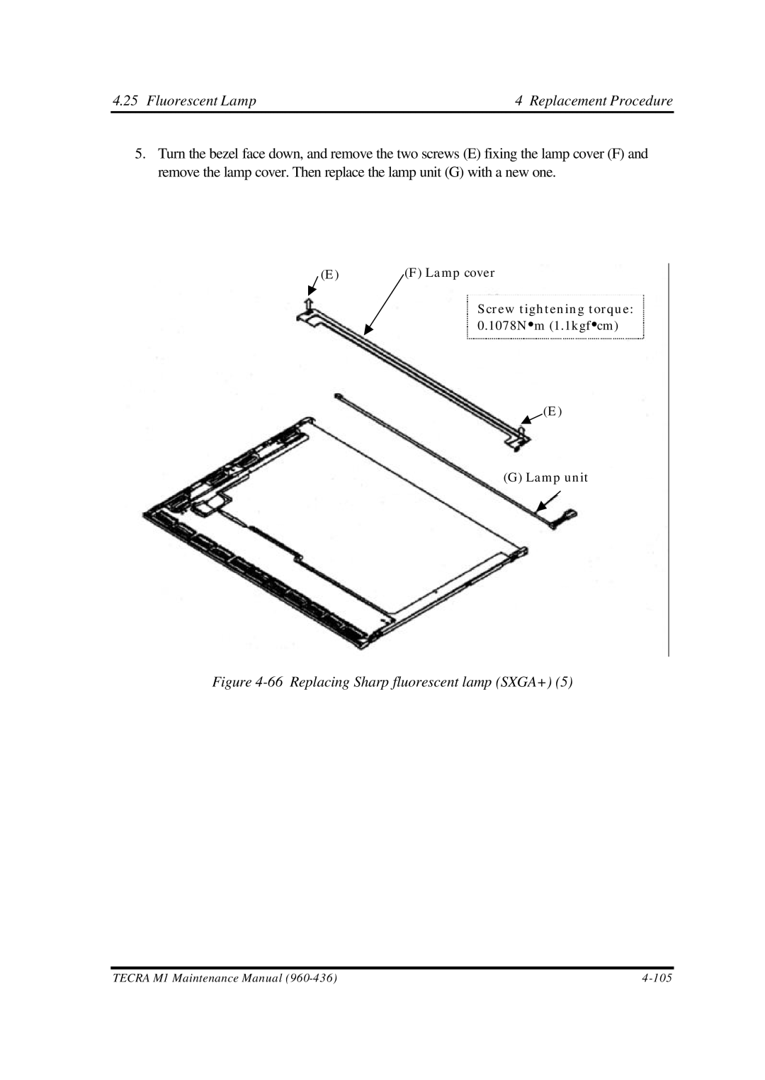 Toshiba M1 manual Replacing Sharp fluorescent lamp SXGA+ 