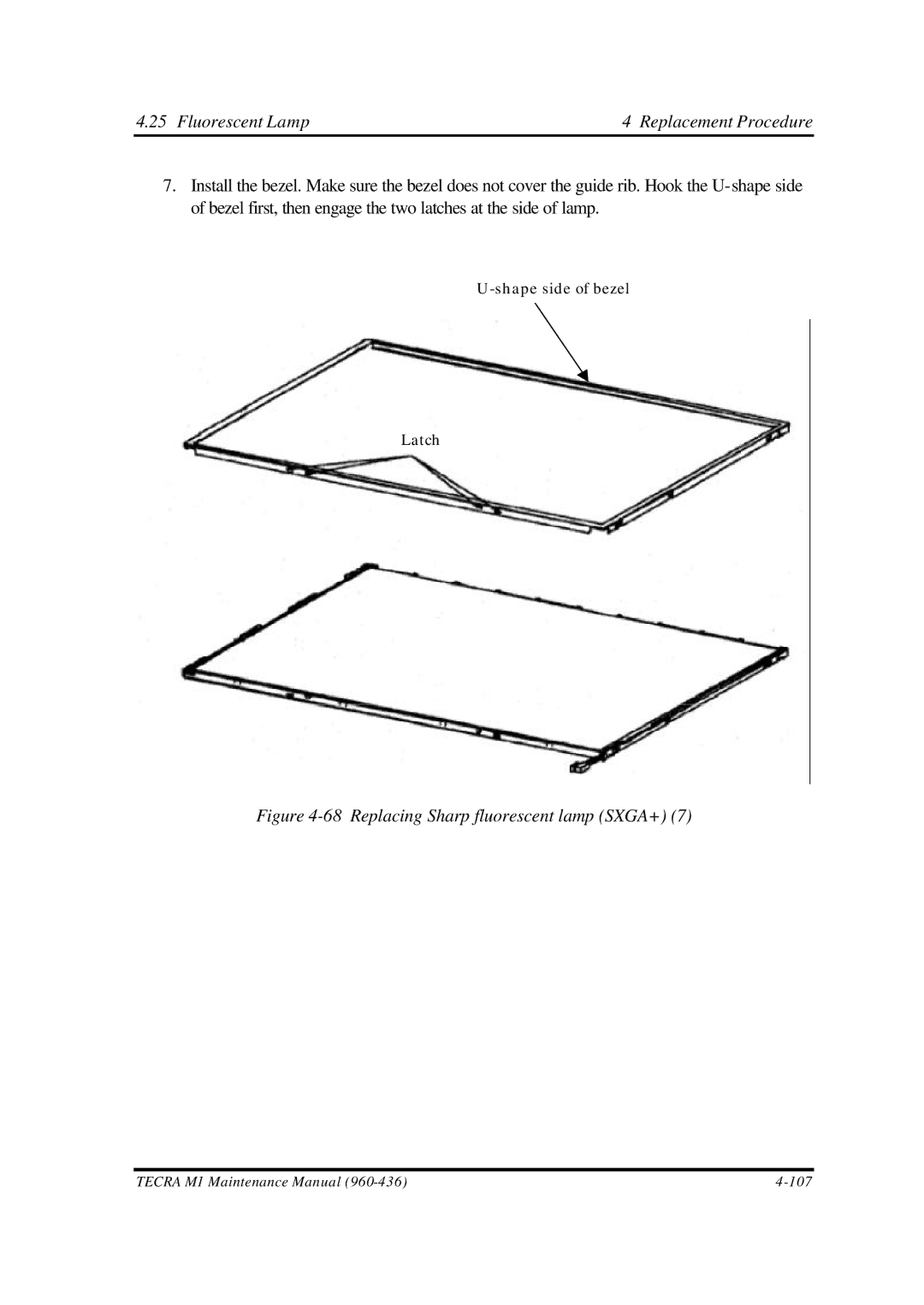 Toshiba M1 manual Replacing Sharp fluorescent lamp SXGA+ 