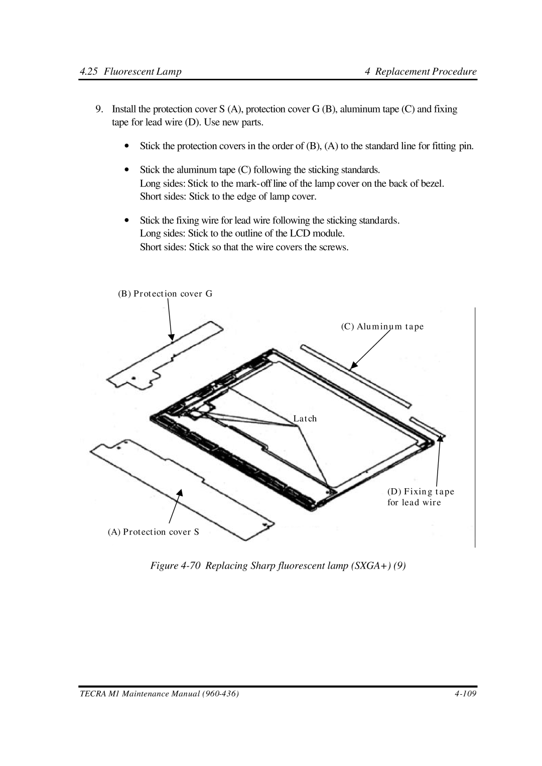 Toshiba M1 manual Replacing Sharp fluorescent lamp SXGA+ 