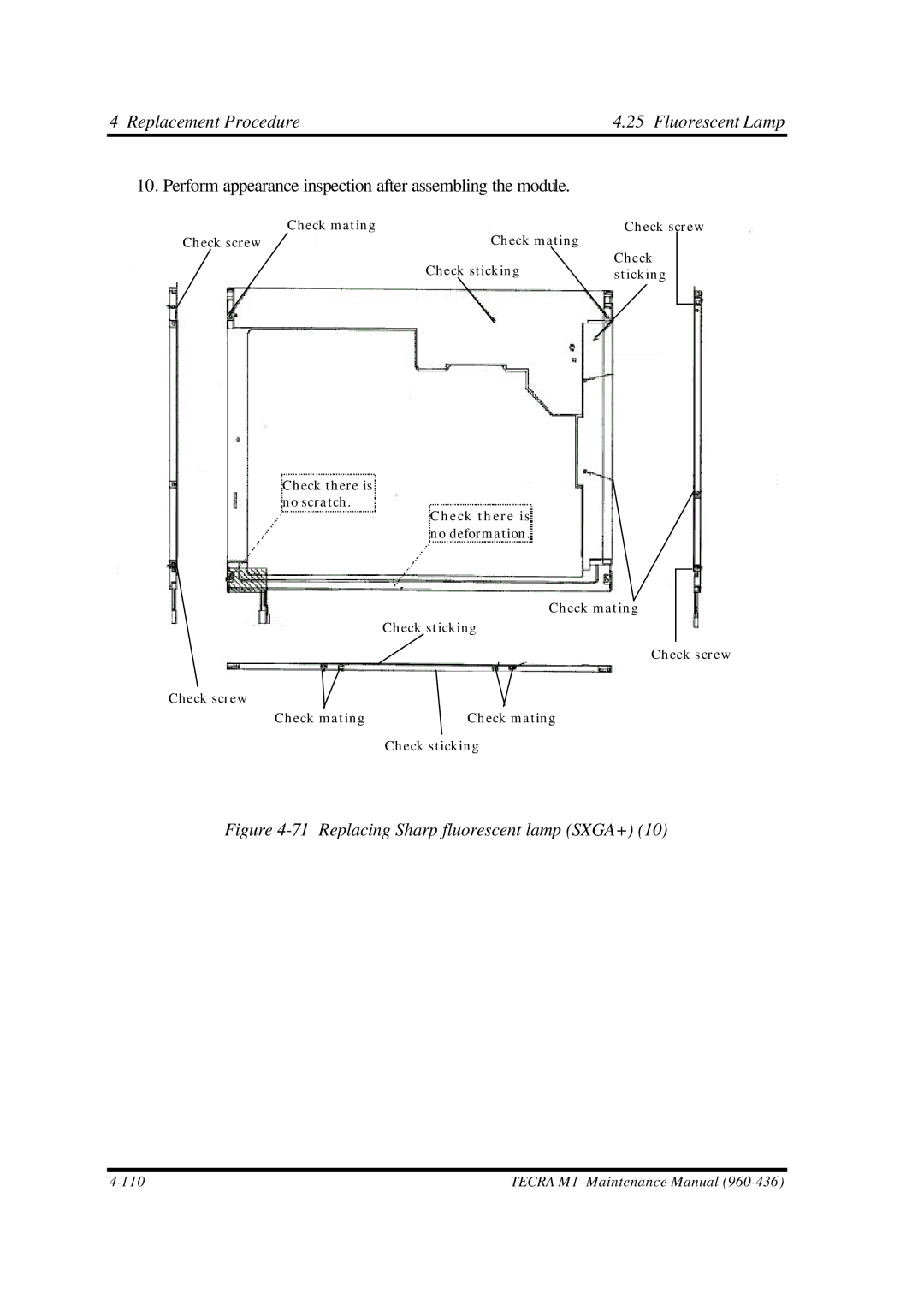 Toshiba M1 manual Replacing Sharp fluorescent lamp SXGA+ 