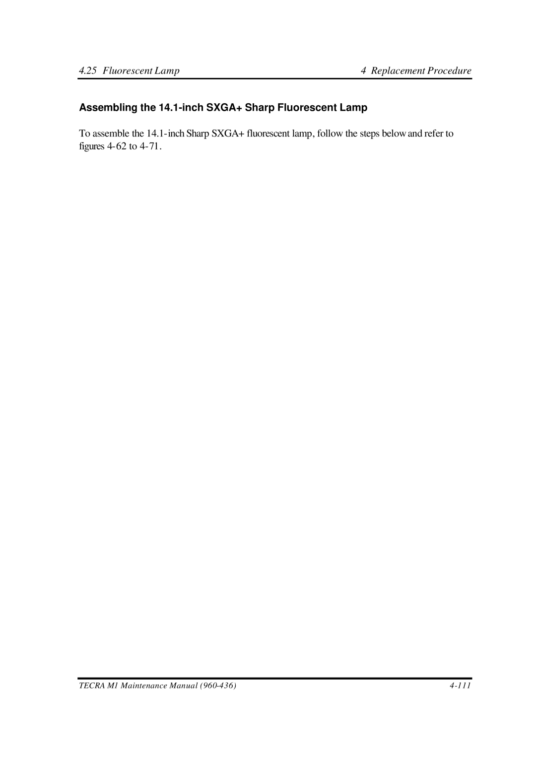 Toshiba M1 manual Assembling the 14.1-inch SXGA+ Sharp Fluorescent Lamp 