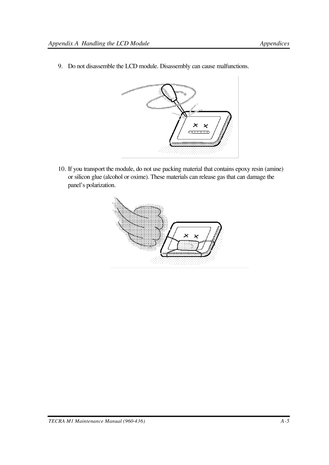 Toshiba M1 manual Appendix a Handling the LCD Module 