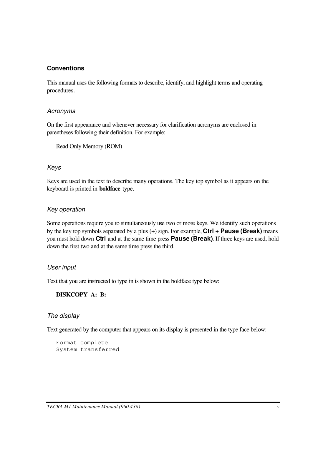 Toshiba M1 manual Conventions, Acronyms 