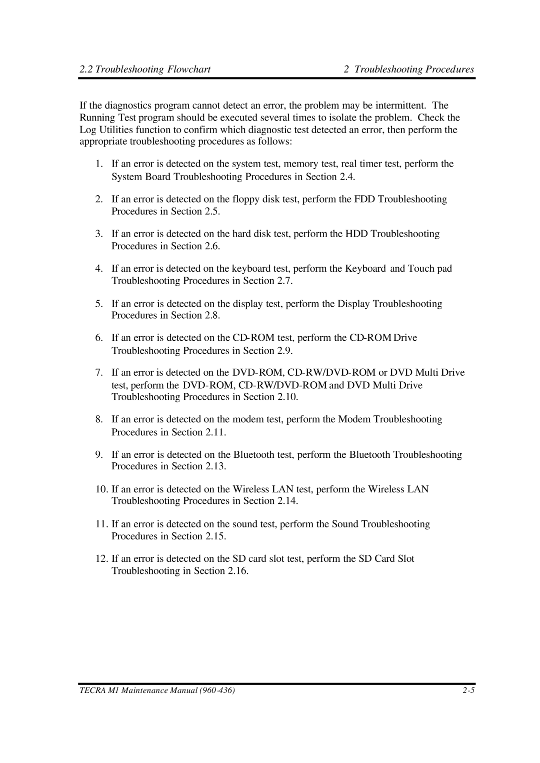 Toshiba M1 manual Troubleshooting Flowchart Troubleshooting Procedures 