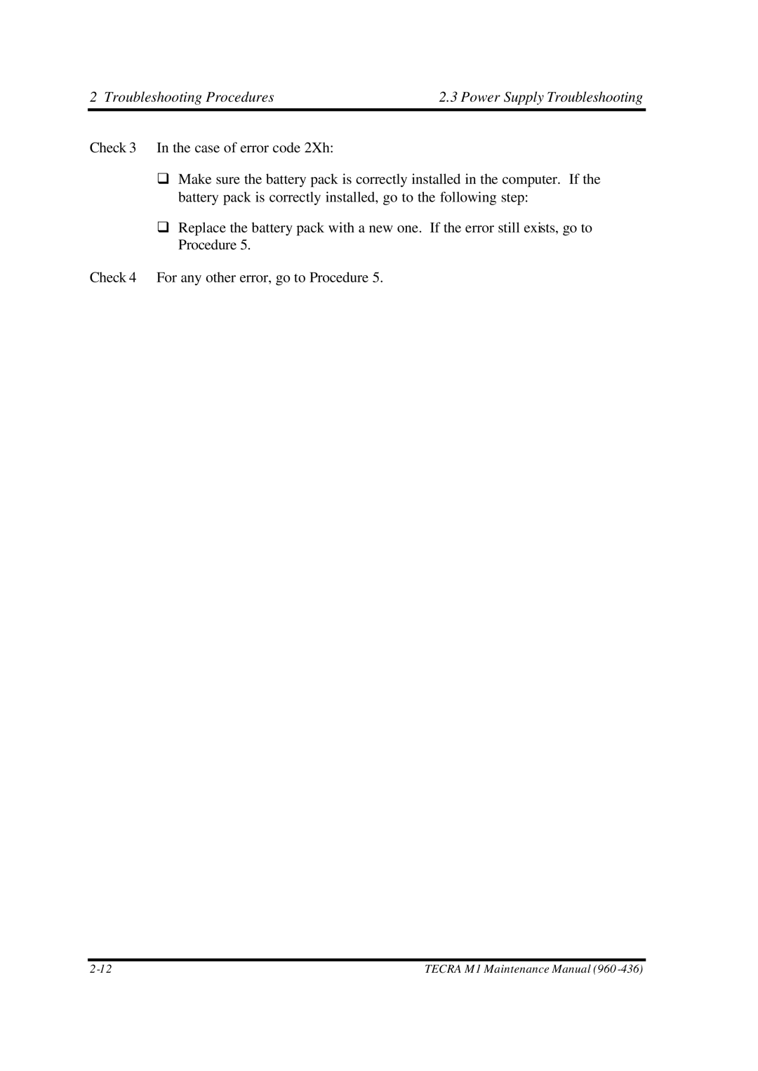 Toshiba M1 manual Troubleshooting Procedures 