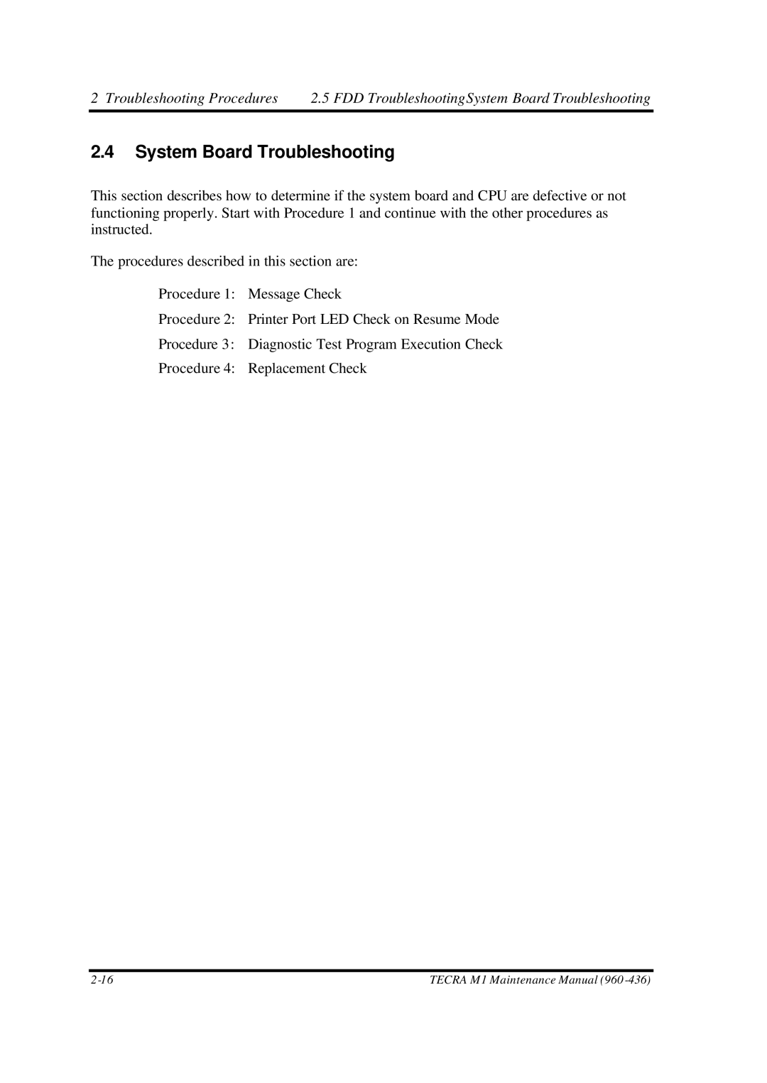 Toshiba M1 manual System Board Troubleshooting 