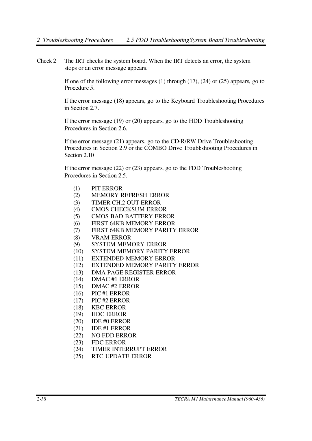 Toshiba M1 manual KBC Error HDC Error 