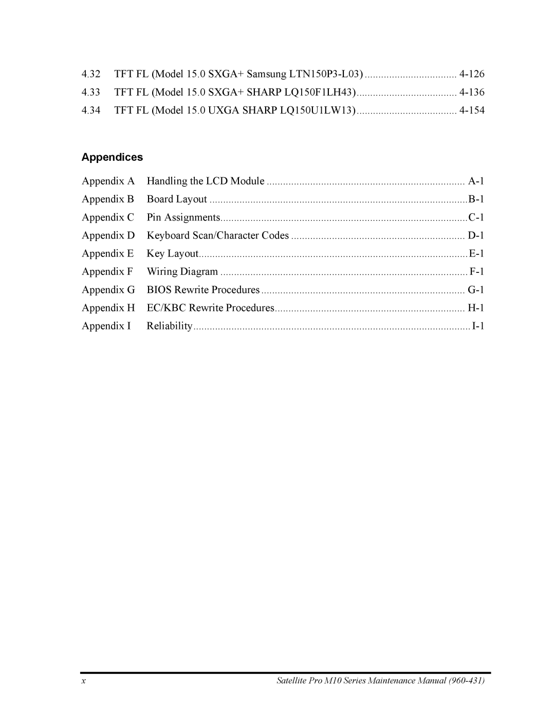 Toshiba M10 manual Appendices 