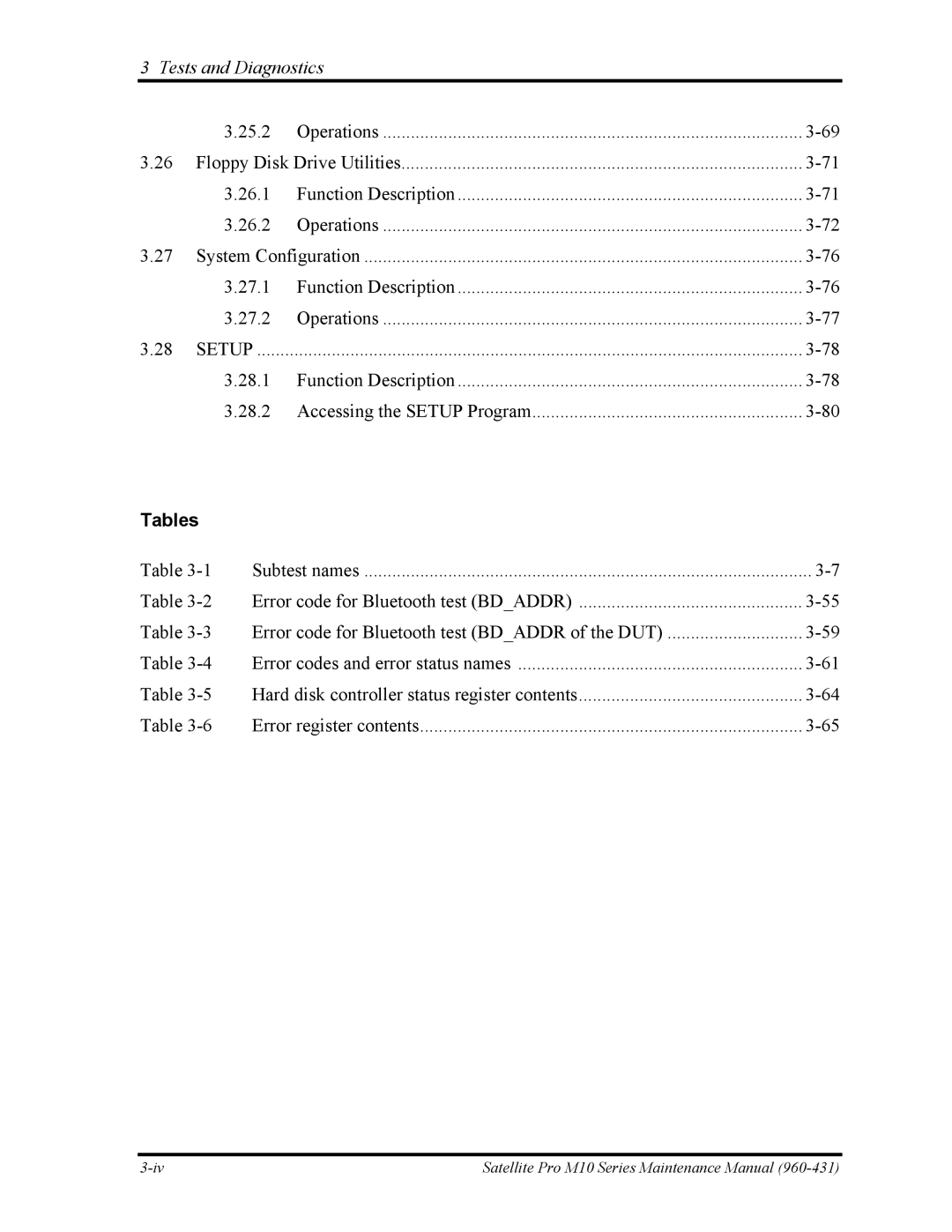 Toshiba M10 manual Function Description Accessing the Setup Program 