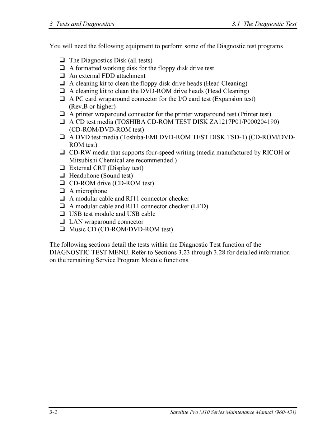 Toshiba M10 manual Tests and Diagnostics Diagnostic Test 