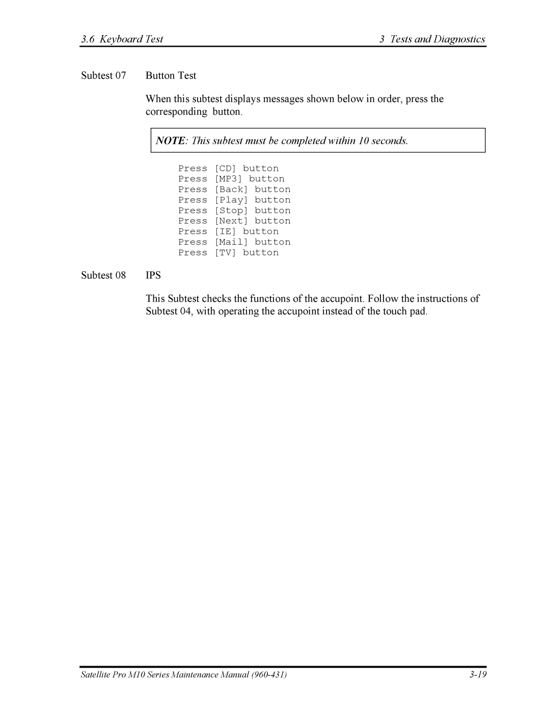 Toshiba M10 manual Ips 