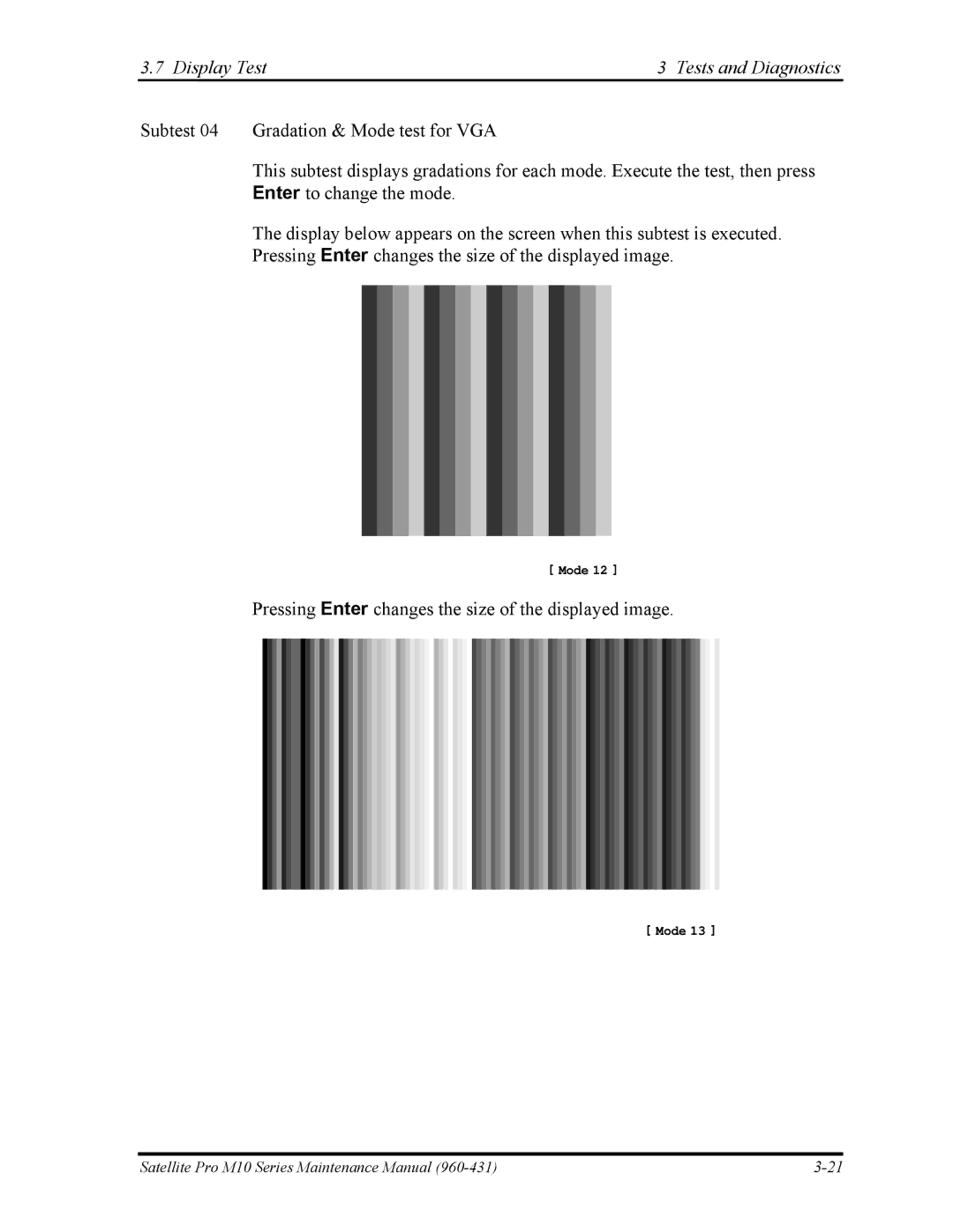 Toshiba M10 manual Display Test Tests and Diagnostics 