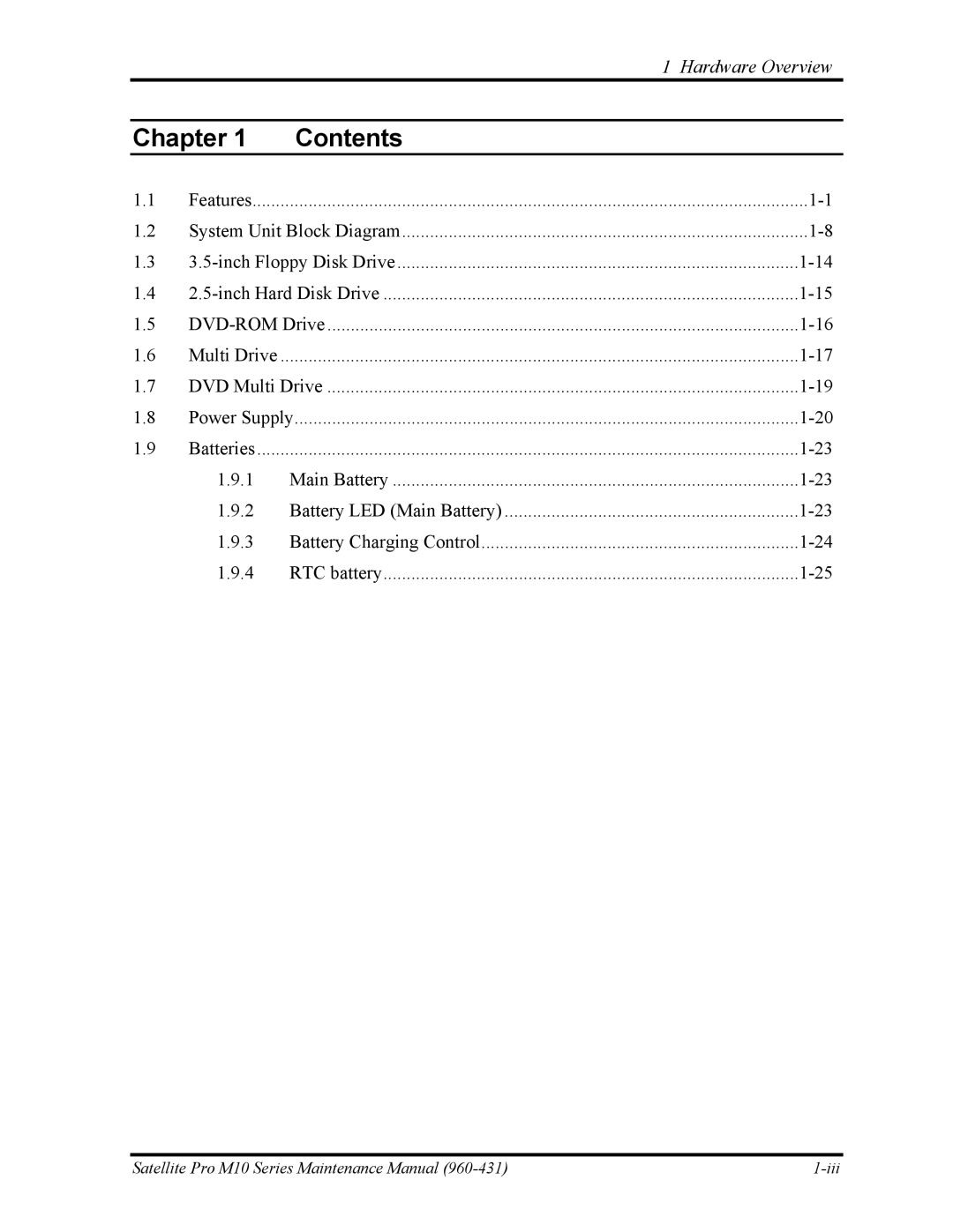 Toshiba M10 manual Chapter Contents 