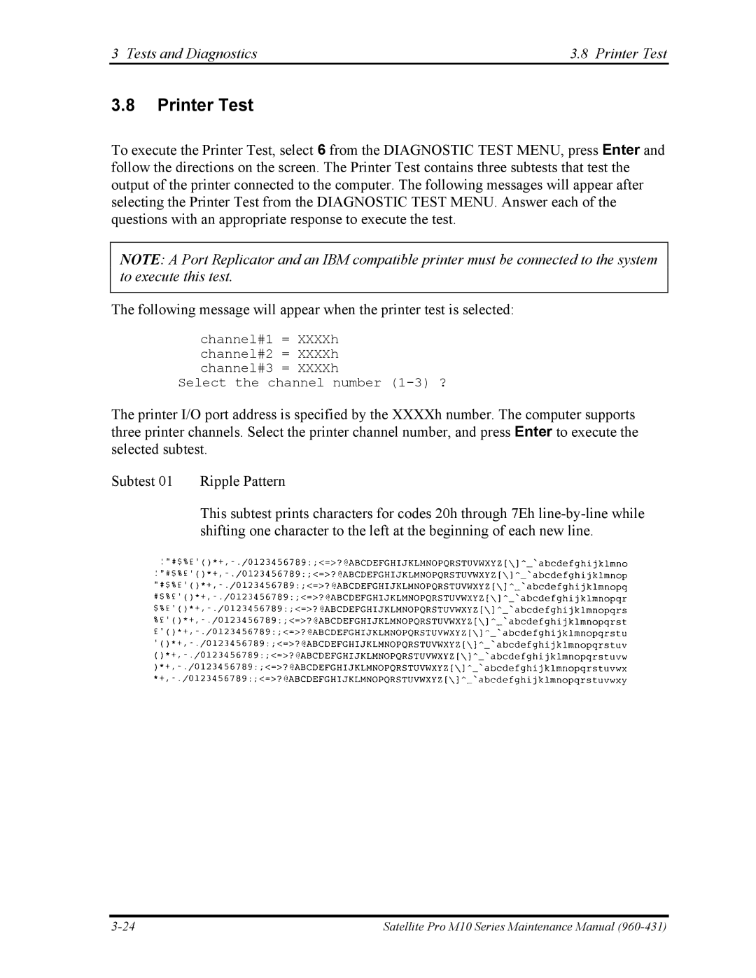 Toshiba M10 manual Tests and Diagnostics Printer Test 