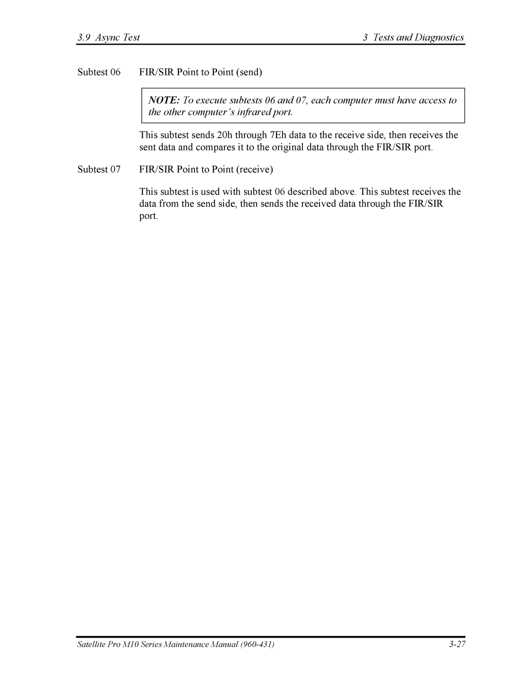 Toshiba M10 manual Async Test Tests and Diagnostics 