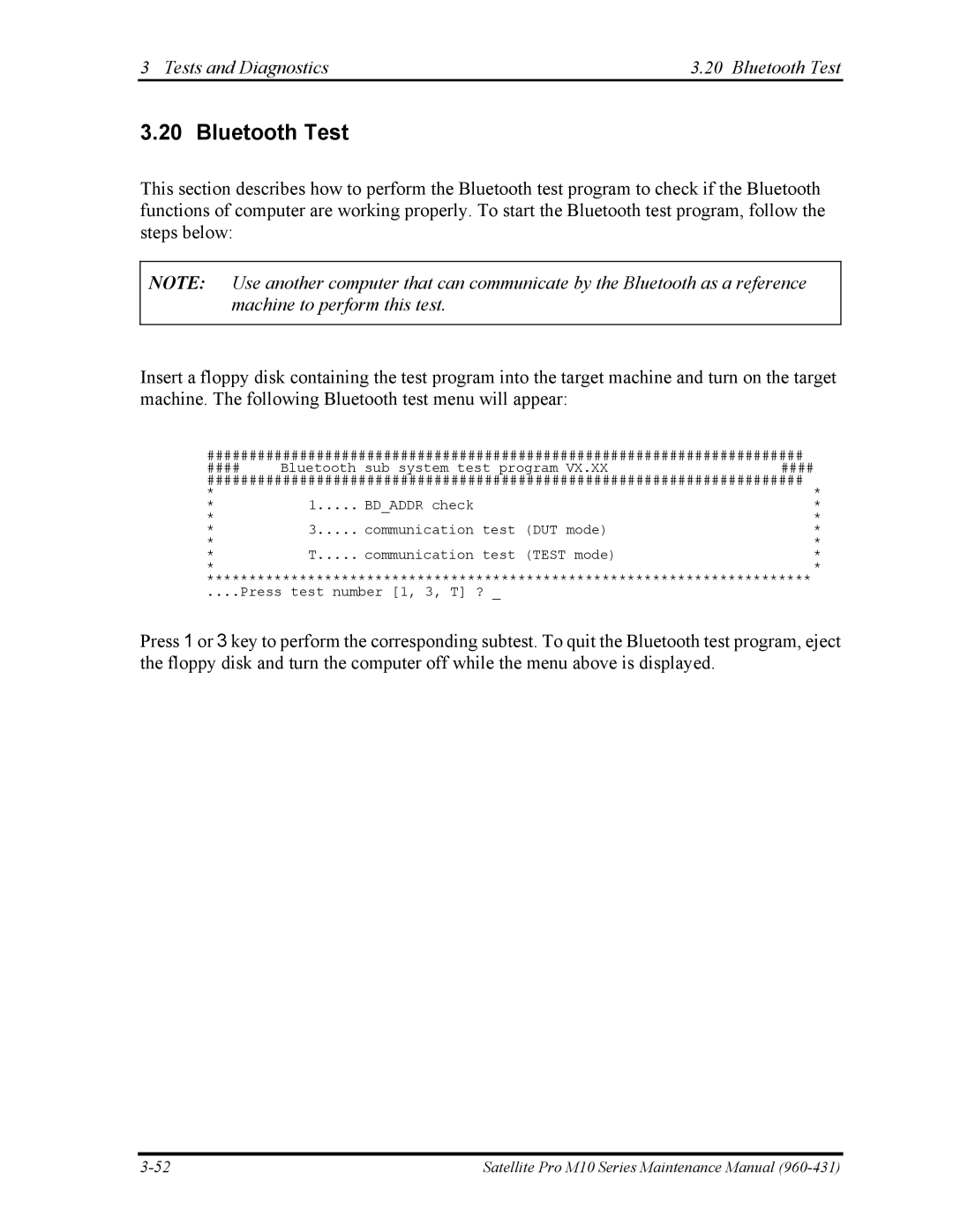 Toshiba M10 manual Tests and Diagnostics Bluetooth Test 