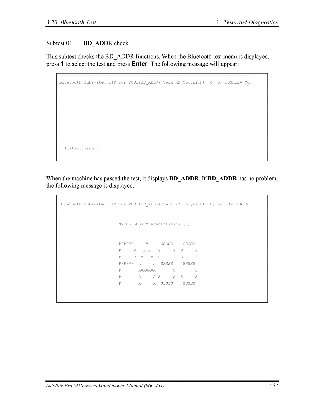 Toshiba M10 manual Bluetooth Test Tests and Diagnostics 