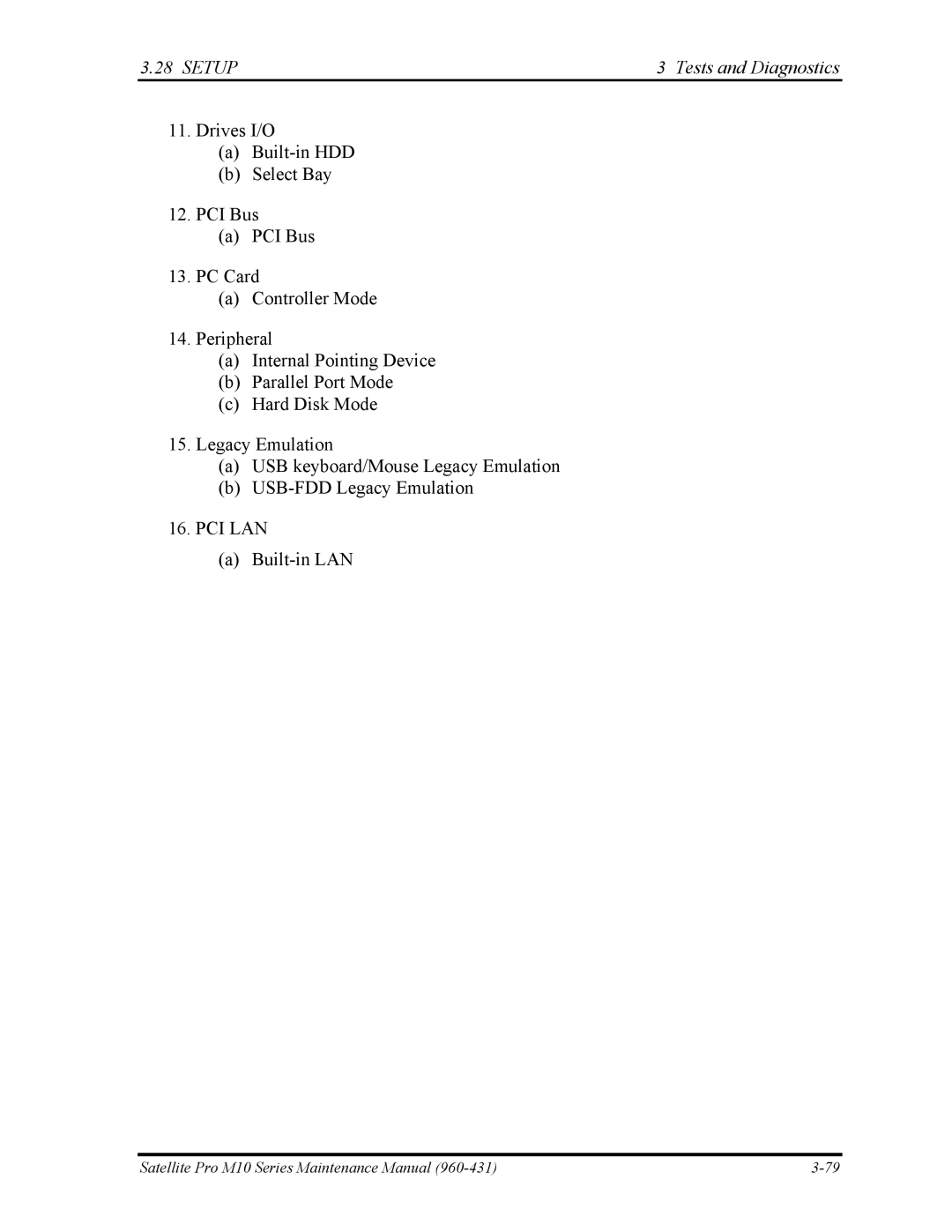 Toshiba M10 manual Setup Tests and Diagnostics 