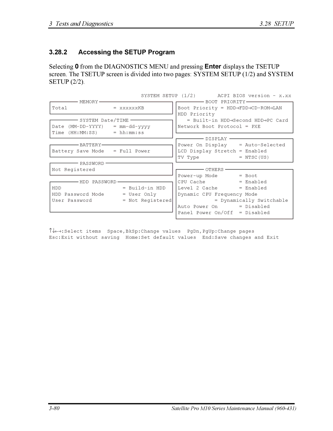 Toshiba M10 manual Accessing the Setup Program, Memory Boot Priority 