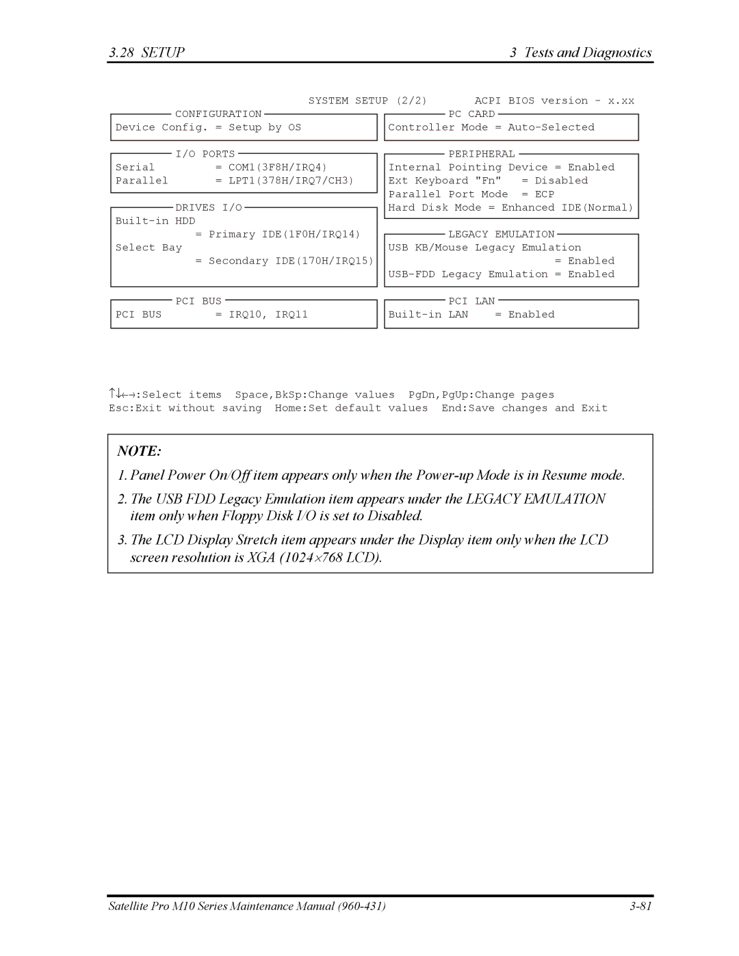 Toshiba M10 manual Setup Tests and Diagnostics 