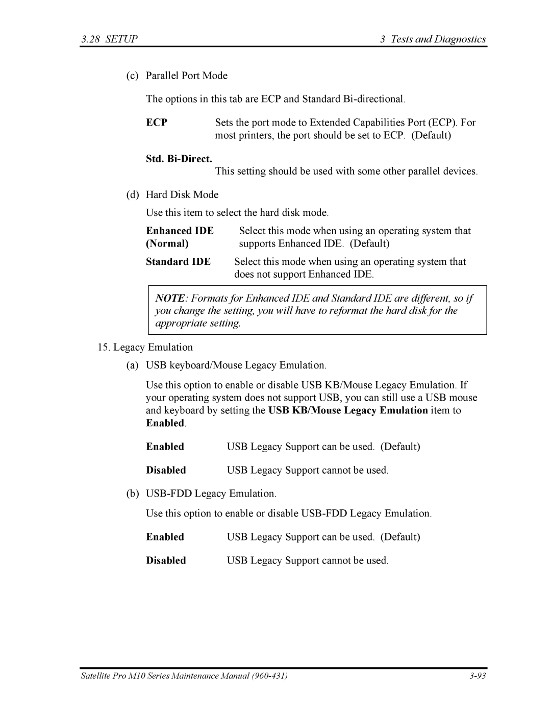 Toshiba M10 manual Std. Bi-Direct, Enhanced IDE, Normal, Standard IDE 