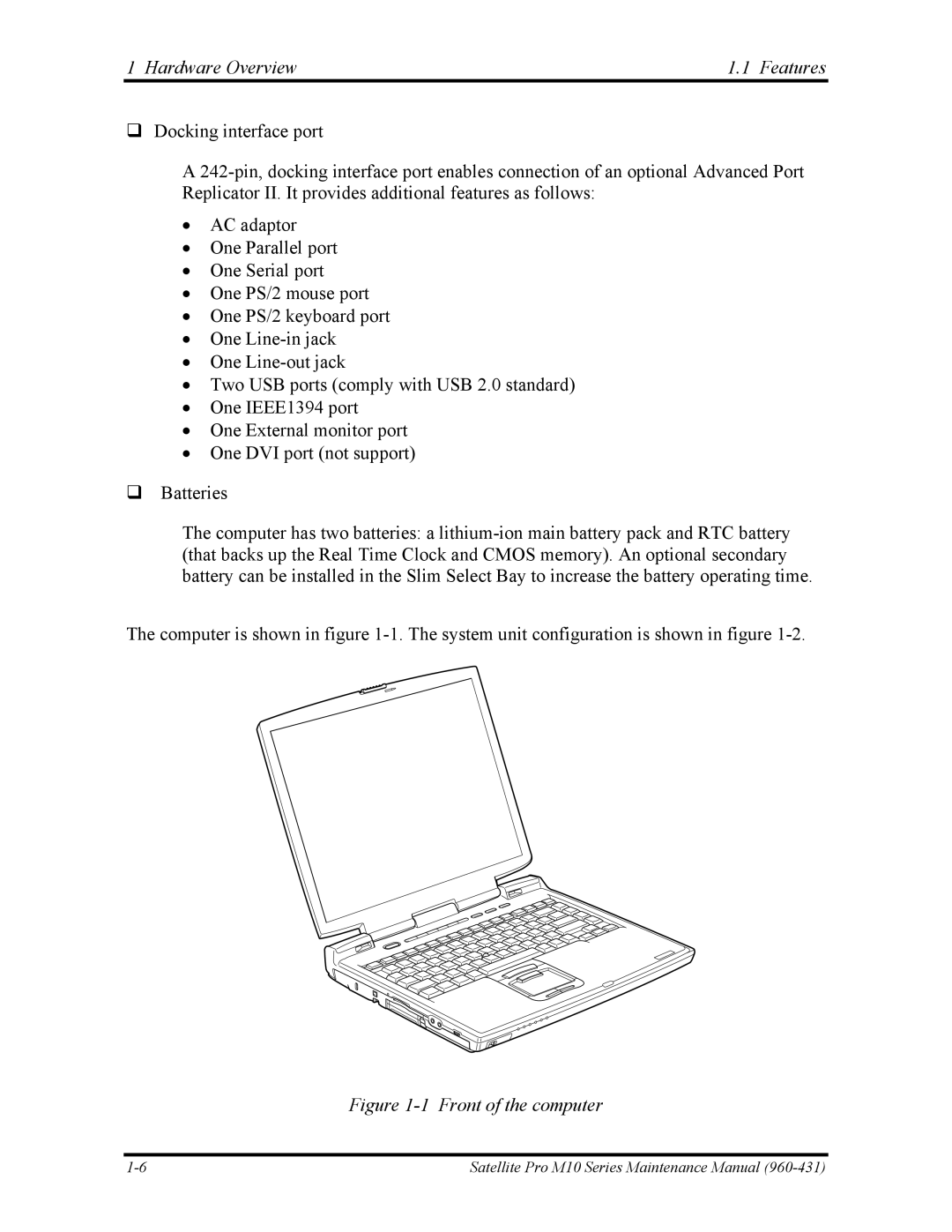 Toshiba M10 manual Front of the computer 