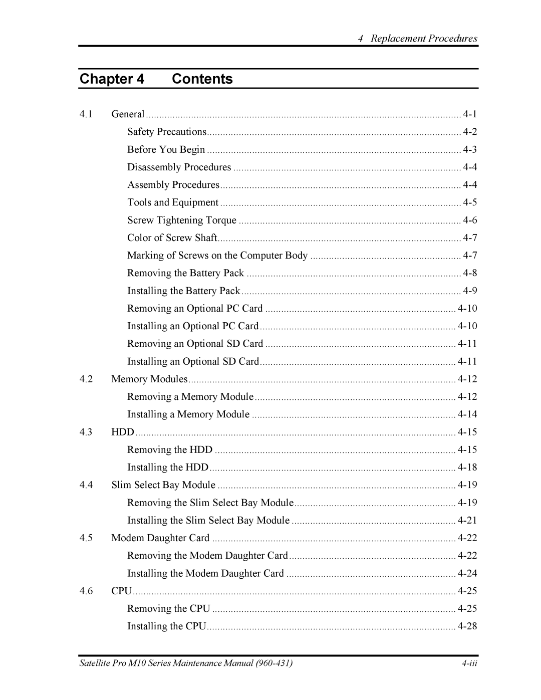 Toshiba M10 manual Cpu 