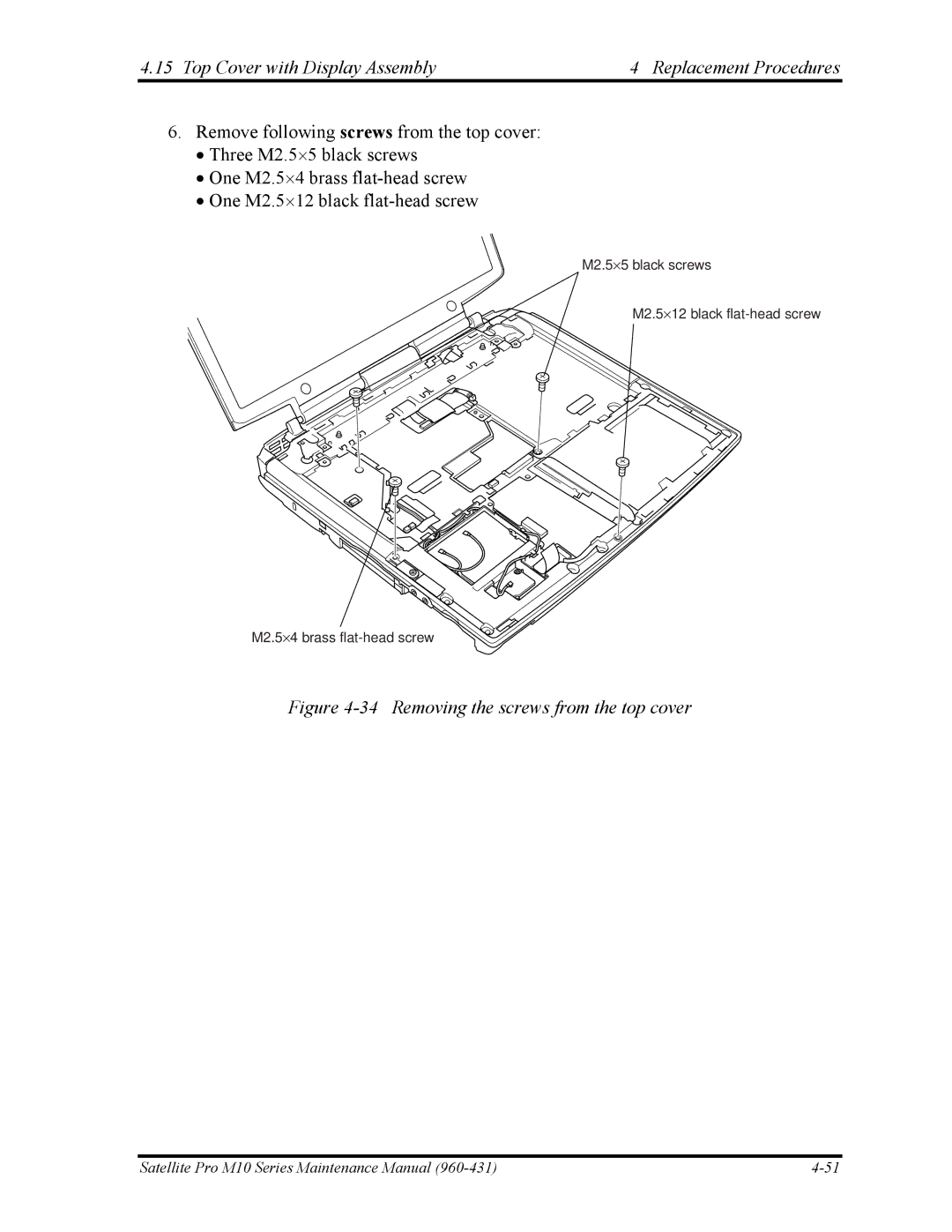 Toshiba M10 manual Removing the screws from the top cover 