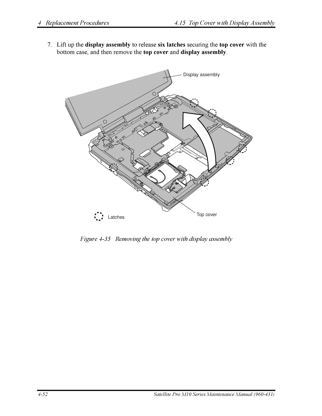 Toshiba M10 manual Removing the top cover with display assembly 