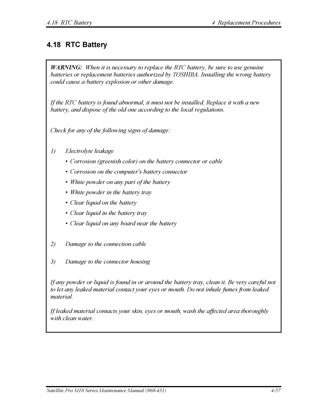 Toshiba M10 manual RTC Battery Replacement Procedures 