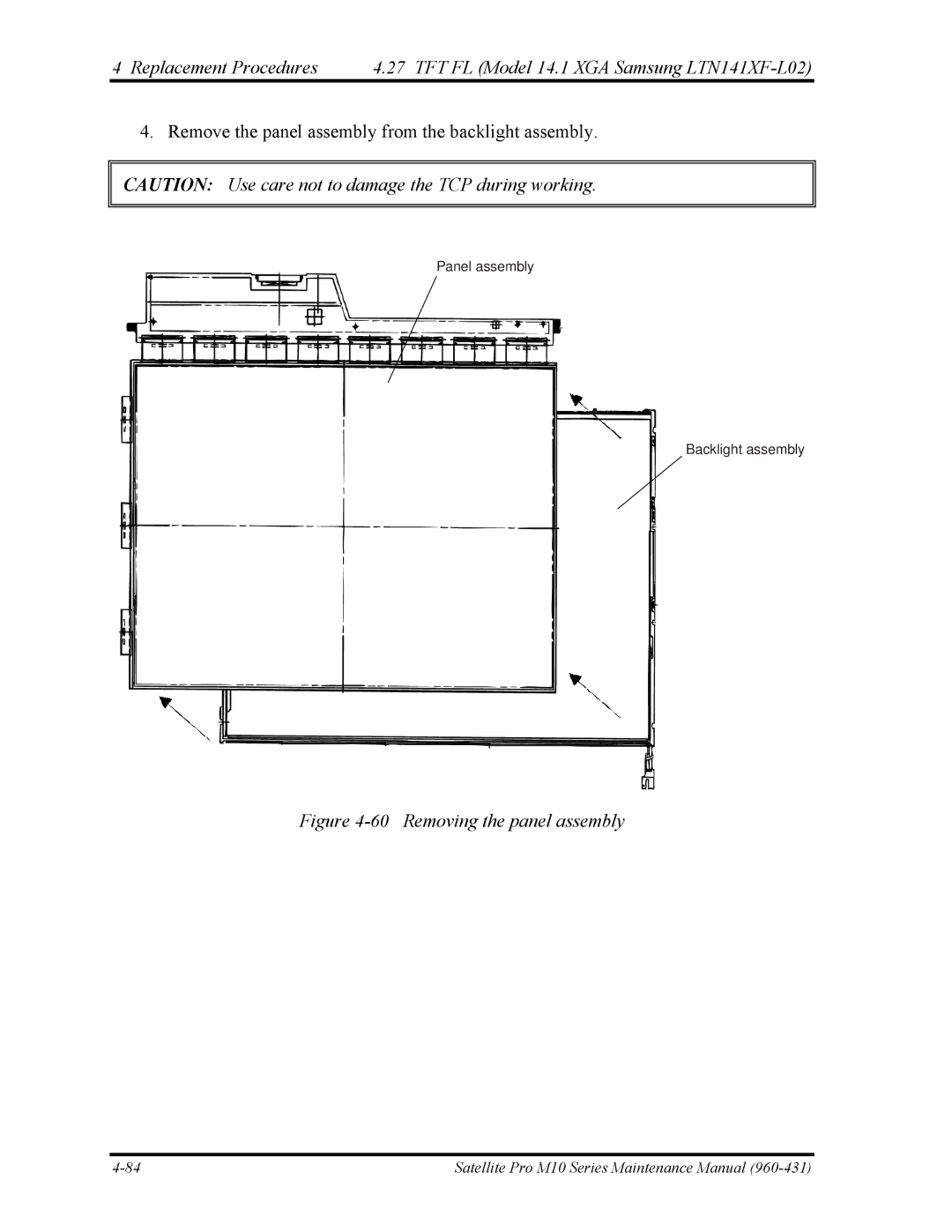 Toshiba M10 manual Removing the panel assembly 