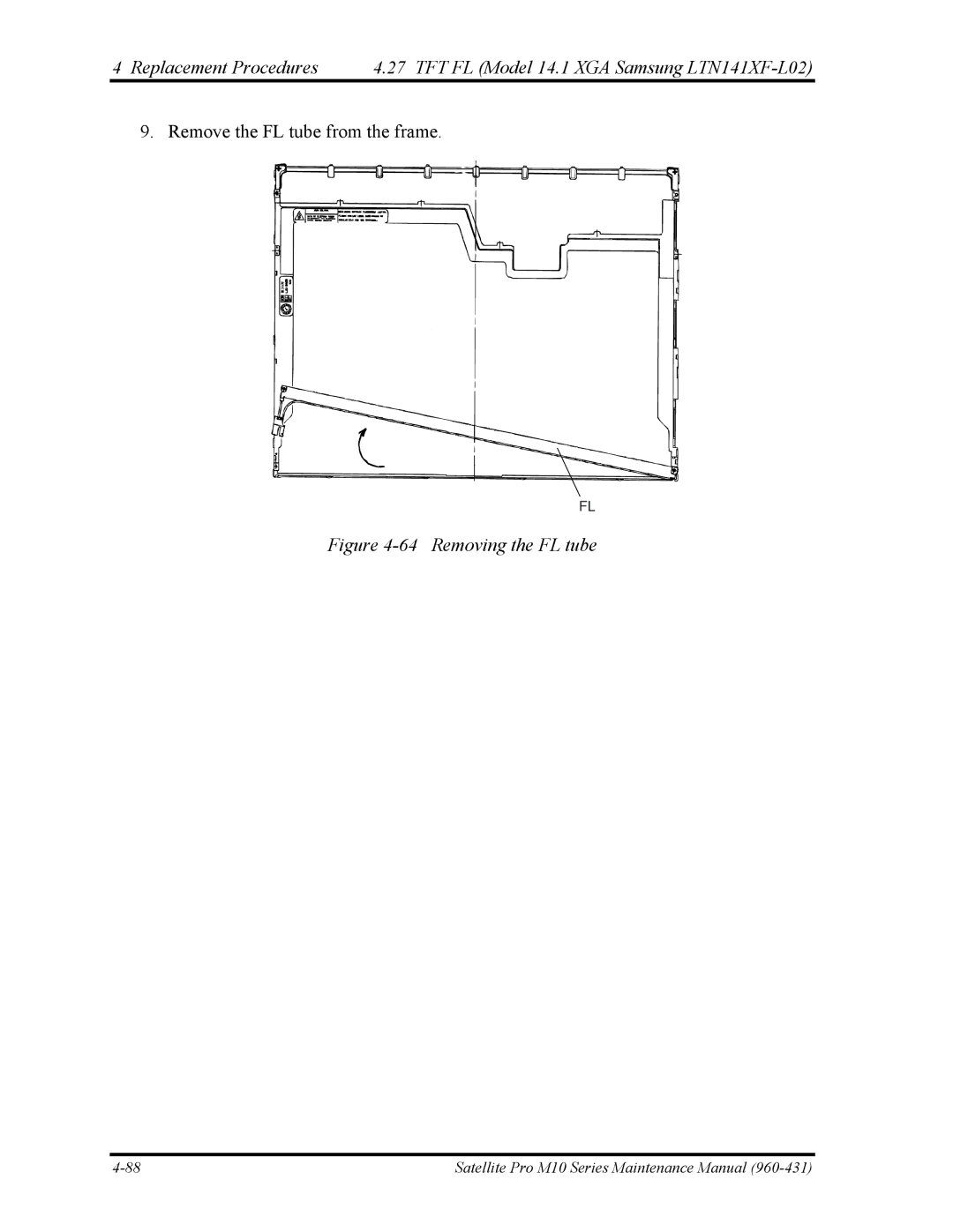 Toshiba M10 manual Removing the FL tube 