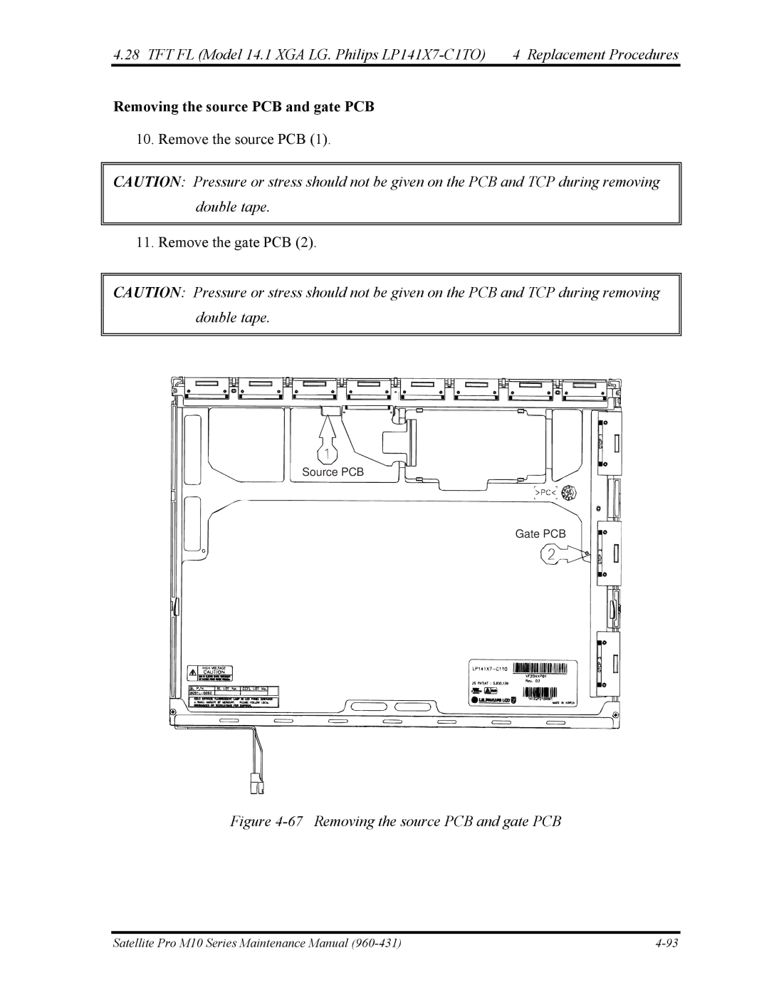 Toshiba M10 manual Removing the source PCB and gate PCB 