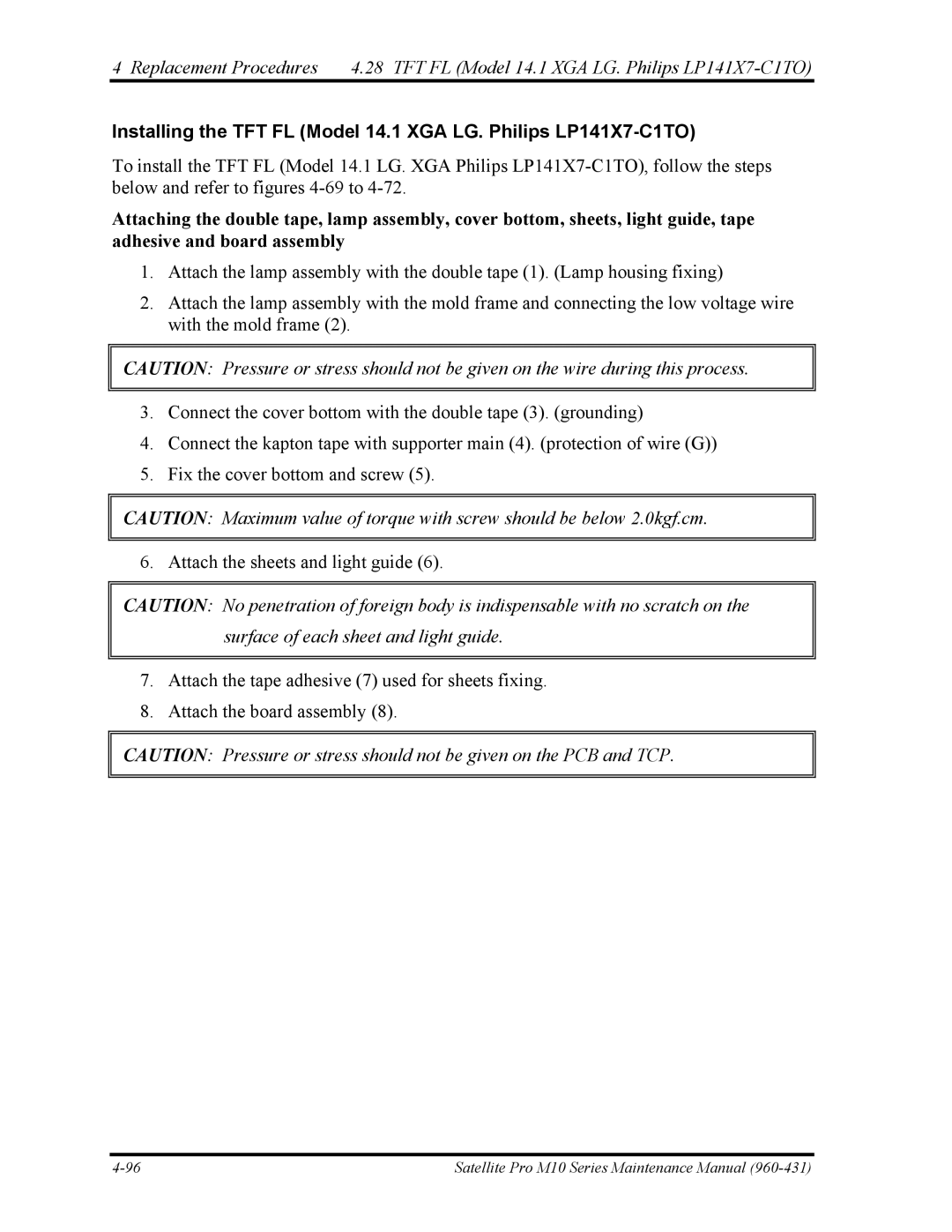 Toshiba manual Satellite Pro M10 Series Maintenance Manual 