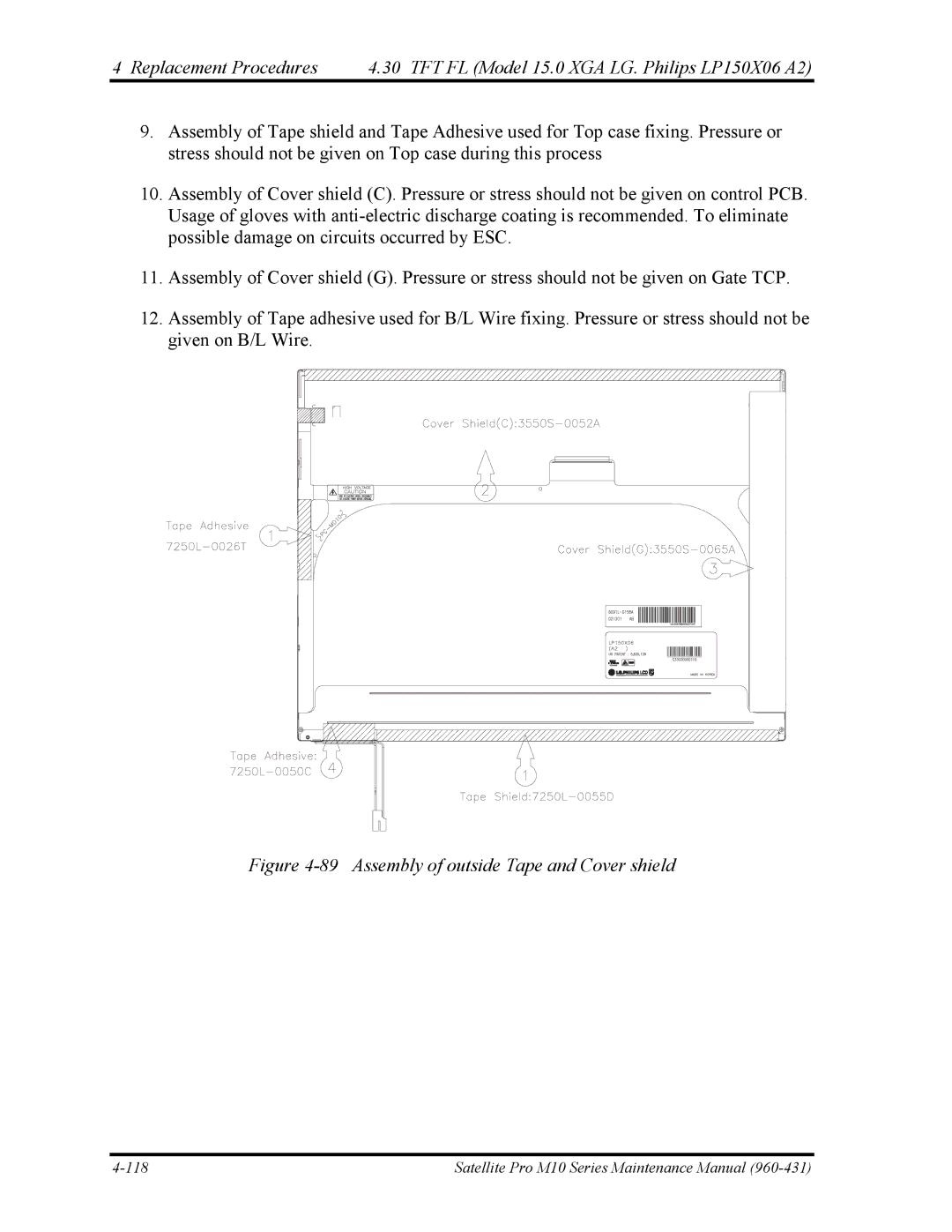 Toshiba M10 manual Assembly of outside Tape and Cover shield 